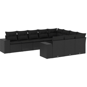 vidaXL Salon de jardin 10 pcs avec coussins noir résine tressée pas cher