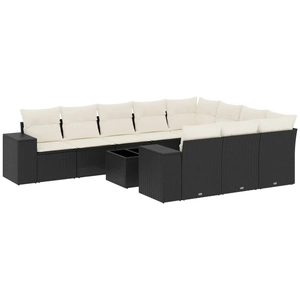 vidaXL Salon de jardin 10 pcs avec coussins noir résine tressée pas cher