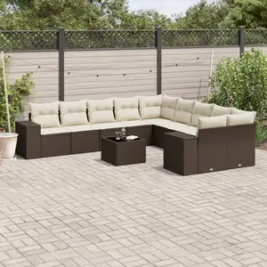 vidaXL - 11-delige - Loungeset - met - kussens - poly - rattan - bruin pas cher