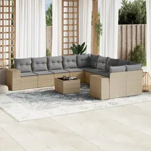 vidaXL Salon de jardin 11 pcs avec coussins beige résine tressée pas cher