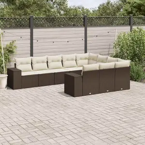 vidaXL - 10-delige - Loungeset - met - kussens - poly - rattan - bruin pas cher