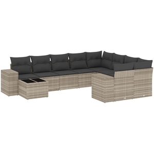 vidaXL Salon de jardin avec coussins 10 pcs gris clair résine tressée pas cher