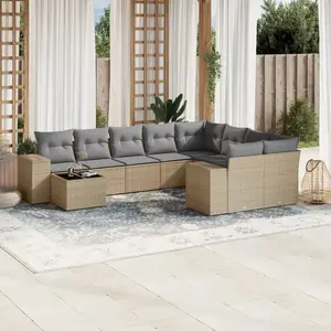 vidaXL Salon de jardin avec coussins 10 pcs beige résine tressée pas cher