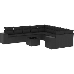 vidaXL Salon de jardin 10 pcs avec coussins noir résine tressée pas cher