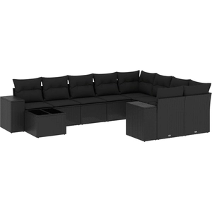 vidaXL Salon de jardin 10 pcs avec coussins noir résine tressée pas cher