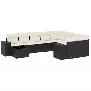 vidaXL Salon de jardin 10 pcs avec coussins noir résine tressée pas cher