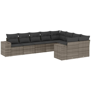 vidaXL Salon de jardin avec coussins 10 pcs gris résine tressée pas cher