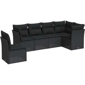 vidaXL Salon de jardin 6 pcs avec coussins noir résine tressée pas cher