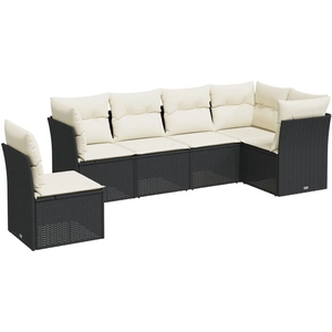 vidaXL Salon de jardin 6 pcs avec coussins noir résine tressée pas cher