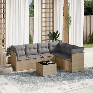vidaXL Salon de jardin avec coussins 7 pcs beige résine tressée pas cher