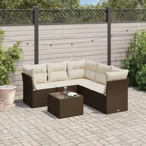 vidaXL - 6-delige - Loungeset - met - kussens - poly - rattan - bruin pas cher