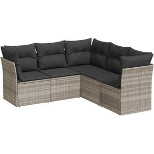 vidaXL Salon de jardin 5 pcs avec coussins gris clair résine tressée pas cher
