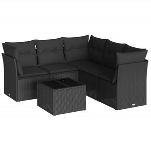 vidaXL Salon de jardin 6 pcs avec coussins noir résine tressée pas cher