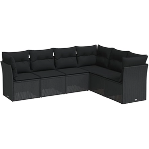vidaXL Salon de jardin 6 pcs avec coussins noir résine tressée pas cher