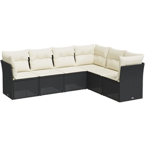 vidaXL Salon de jardin 6 pcs avec coussins noir résine tressée pas cher