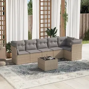 vidaXL Salon de jardin avec coussins 7 pcs beige résine tressée pas cher