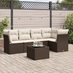 vidaXL - 6-delige - Loungeset - met - kussens - poly - rattan - bruin pas cher