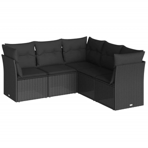 vidaXL Salon de jardin 5 pcs avec coussins noir résine tressée pas cher