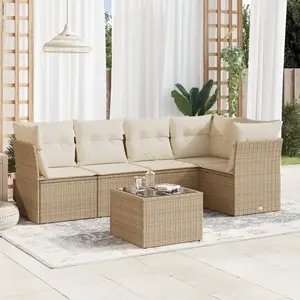 vidaXL Salon de jardin avec coussins 6 pcs beige résine tressée pas cher