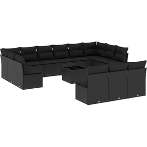 vidaXL Salon de jardin avec coussins 13 pcs noir résine tressée pas cher