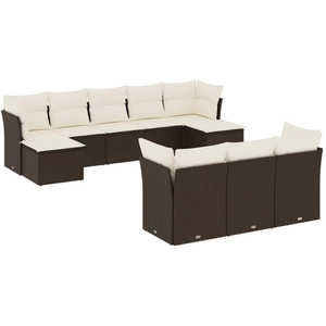 vidaXL Salon de jardin 10 pcs avec coussins marron résine tressée pas cher