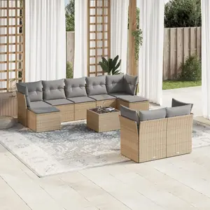 vidaXL Salon de jardin avec coussins 10 pcs beige résine tressée pas cher