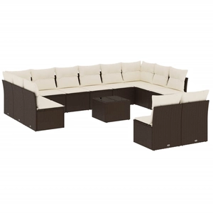 vidaXL Salon de jardin avec coussins 12 pcs marron résine tressée pas cher
