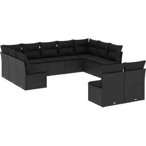vidaXL Salon de jardin 11 pcs avec coussins noir résine tressée pas cher