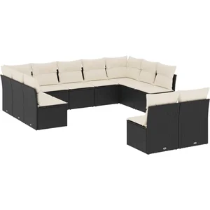 vidaXL Salon de jardin 11 pcs avec coussins noir résine tressée pas cher