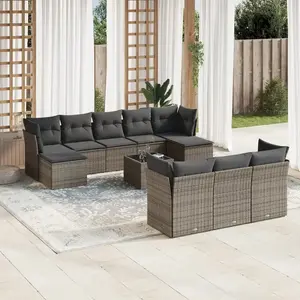 vidaXL Salon de jardin 11 pcs avec coussins gris résine tressée pas cher