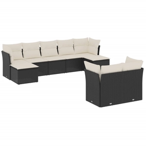vidaXL Salon de jardin 10 pcs avec coussins noir résine tressée pas cher