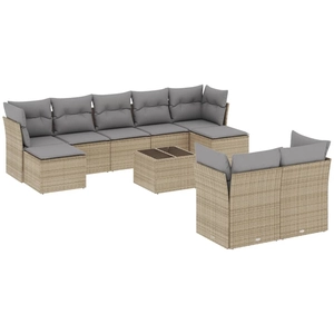 vidaXL Salon de jardin avec coussins 9 pcs beige résine tressée pas cher