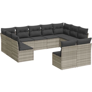 vidaXL Salon de jardin 11 pcs avec coussins gris clair résine tressée pas cher