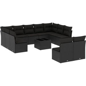 vidaXL Salon de jardin 12 pcs avec coussins noir résine tressée pas cher
