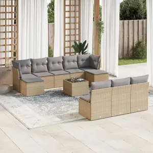vidaXL Salon de jardin 11 pcs avec coussins beige résine tressée pas cher