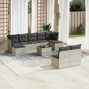 vidaXL Salon de jardin avec coussins 10 pcs gris clair résine tressée pas cher