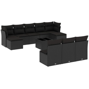 vidaXL Salon de jardin 10 pcs avec coussins noir résine tressée pas cher