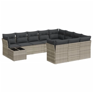 vidaXL Salon de jardin 11 pcs avec coussins gris clair résine tressée pas cher