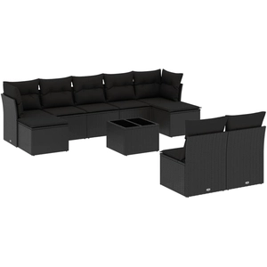 vidaXL Salon de jardin 9 pcs avec coussins noir résine tressée pas cher