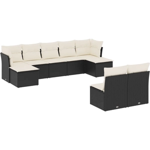 vidaXL Salon de jardin 9 pcs avec coussins noir résine tressée pas cher