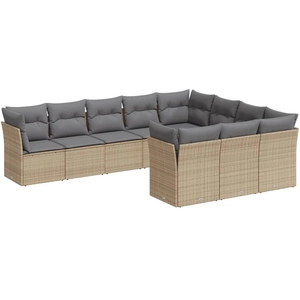 vidaXL Salon de jardin avec coussins 10 pcs beige résine tressée pas cher