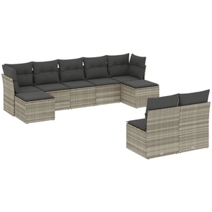 vidaXL Salon de jardin 9 pcs avec coussins gris clair résine tressée pas cher