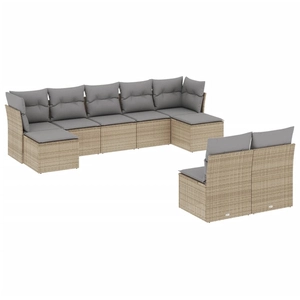 vidaXL Salon de jardin avec coussins 9 pcs beige résine tressée pas cher