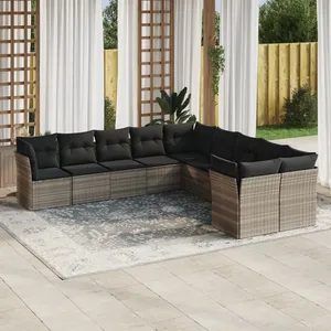 vidaXL Salon de jardin avec coussins 10 pcs gris clair résine tressée pas cher