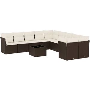 vidaXL Salon de jardin 10 pcs avec coussins marron résine tressée pas cher