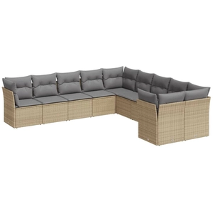 vidaXL Salon de jardin avec coussins 10 pcs beige résine tressée pas cher
