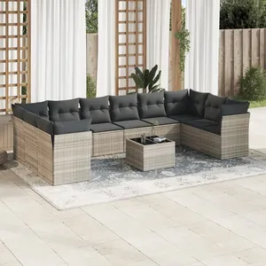 vidaXL Salon de jardin 11 pcs avec coussins gris clair résine tressée pas cher
