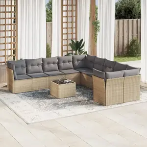 vidaXL Salon de jardin 11 pcs avec coussins beige résine tressée pas cher