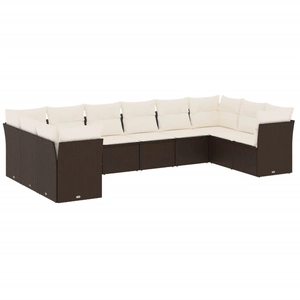 vidaXL Salon de jardin 10 pcs avec coussins marron résine tressée pas cher