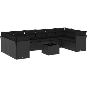 vidaXL Salon de jardin 11 pcs avec coussins noir résine tressée pas cher